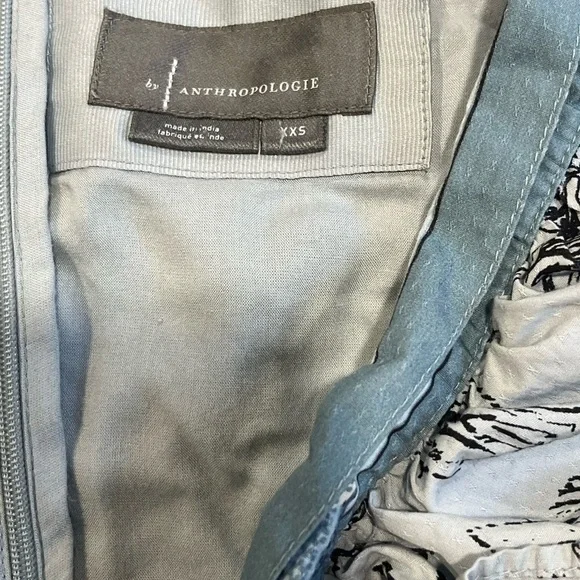 ANTHROPOLOGIE Light Blue and Black Floral Long Sleeve Mini Ruffled Dress XXS - Picture 5 of 5